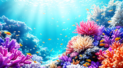 Obraz premium Vibrant Coral Reef with Bustling Marine Life Background. 