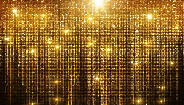golden sequin curtain with sparkling lights, shimmering festive backdrop for glamorous events, luxury celebration design

