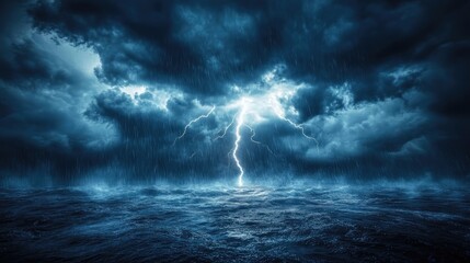 Fototapeta premium Dramatic thunderstorm over ocean waves coastal area nature scene stormy atmosphere dramatic viewpoint