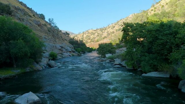 Scenic View Of Kern River In The Southern Sierra Nevada In Kern County, California, United States. Aerial Drone shot