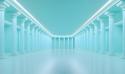 Obraz premium Serene Interior with Blue Columns and Soft Lighting for Tranquility