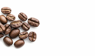 Naklejka premium Freshly Roasted Coffee Beans on White Background for Beverage Lovers