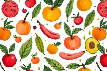 Cute Watercolor Fruit and Vegetable Pattern Design