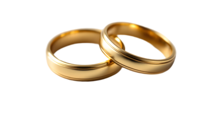 Two gold wedding bands transparent background, PNG for celebrating love and commitment. Perfect for wedding invitations, anniversary cards, or jewelry advertisements.