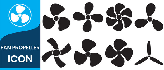 propeller icon set. flat design fan propellers vector isolated on white background. Silhouette of fan propeller, Fan propeller icon, vector set. Cooling fan Vector illustration.