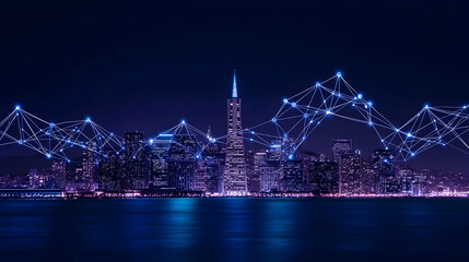 Digital Connections Over San Francisco Skyline at Night