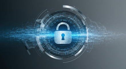 Obraz premium A digital padlock hovers over a stream of data, representing ultimate cybersecurity.