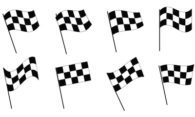 Start and finish flag. Race flag. Checkered flag. Racing stripes. Race motorsport graphics. Vector illustration. Racing flag icon set. Race flag, checkered, sports, car, moto.