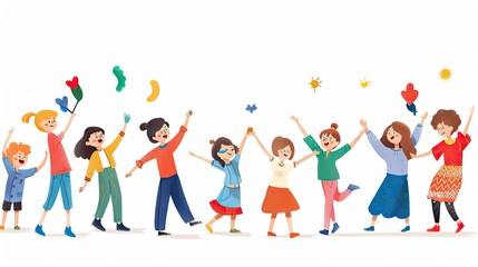 Fototapeta premium Celebrating unity and joy in a group of friends outdoor setting digital illustration cheerful atmosphere
