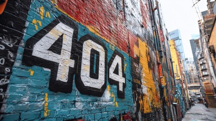 Graffiti artwork representing digital street culture with the number 404 in an urban alleyway. 404 Day