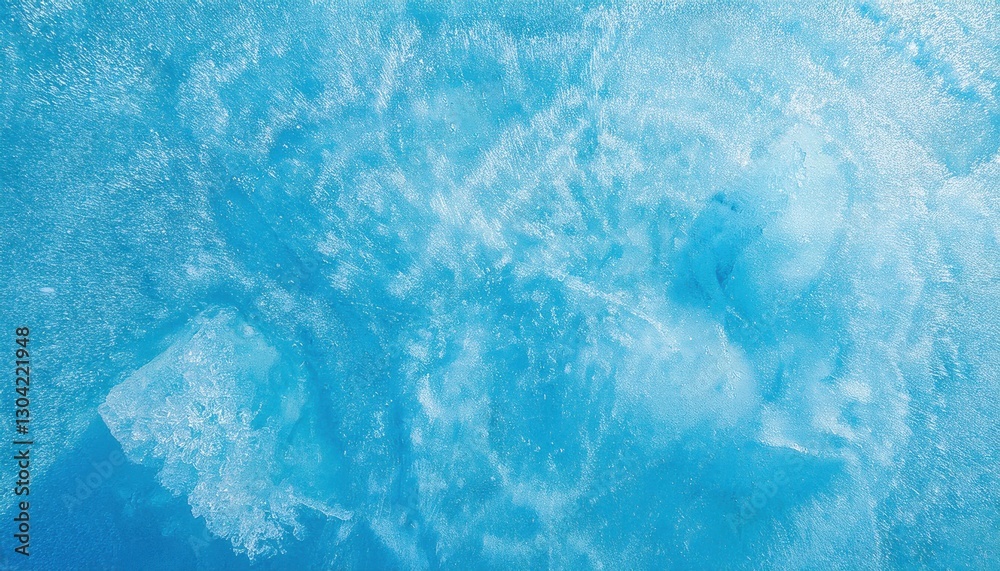 Aufkleber textured frozen ice surface with intricate frost patterns in vibrant blue tones, perfect for winter themed designs and background
