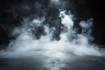 Fototapeta premium Smoky, dark studio backdrop with illuminated concrete floor