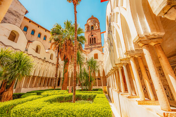 Amalfi Cathedral bell tower in Amalfi coast in Italy. The church of the Apostle Saint Andrew in the...