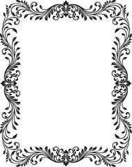 A filigree heraldic crest motif floral pattern border frame. Original design in a vintage style.