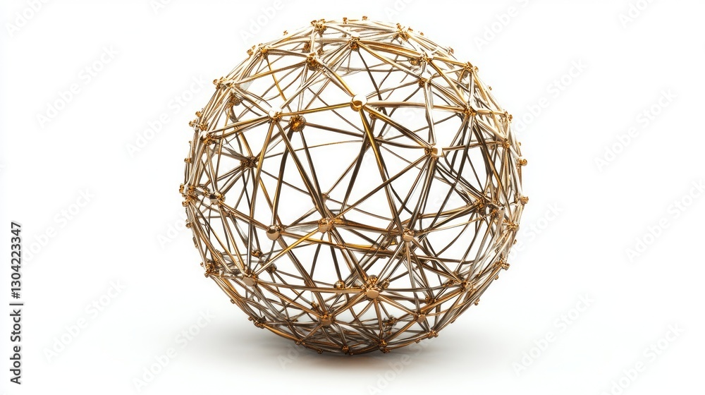 Poster A modern abstract sphere formed by connected lines and nodes, floating on a white background, symbolizing a global digital network or technological progress