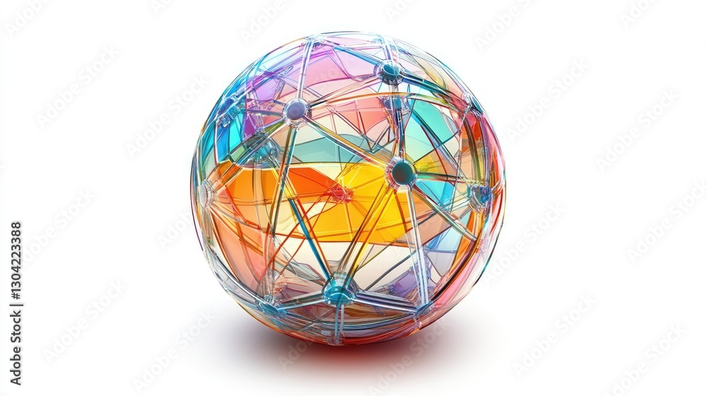 Aufkleber A modern abstract sphere formed by connected lines and nodes, floating on a white background, symbolizing a global digital network or technological progress