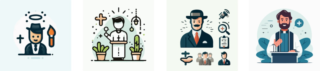 set of pastor vector character