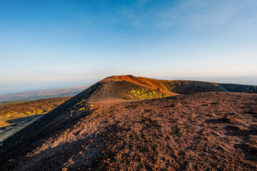 Etna Volcano crater near Catania, Italy, Sicily. Silvestri lava volcanic crater at the slopes of Mount Etna