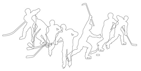 Silhouette ice hockey player set. Active sports people healthy players fitness silhouettes concept.