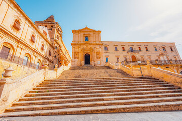 Fototapeta premium Noto, with the Basilica Minore di San Nicolo and Palazzo Ducezio, Sicily, Italy.