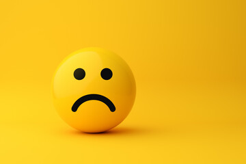 Yellow sad emoji expressing negative emotion on yellow background