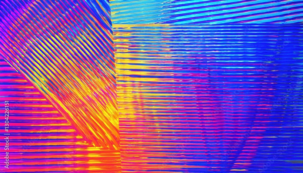 Poster vibrant abstract cityscape with textured neon light reflections, futuristic skyscraper pattern in vi