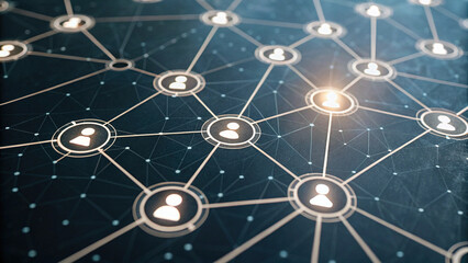 digital network showing interconnected user icons and nodes, symbolizing communication and connectivity