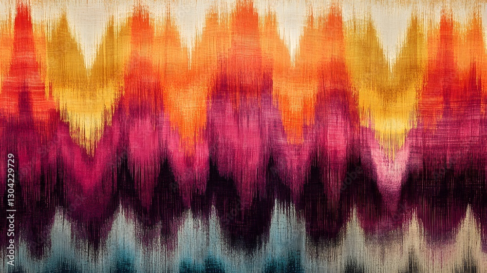 Sticker a traditional ikat weaving pattern with vibrant, fading color transitions and intricate thread detai