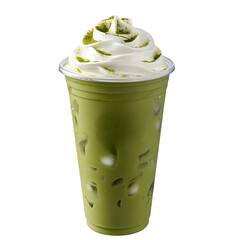 Refreshing Green Matcha Smoothie with Whipped Topping &ndash; Isolated on Transparent Background