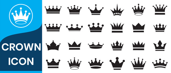 Crown symbols. Set of black crown icons. Black crown sign collection. Big collection quolity crowns. Crown icon set. Collection of crown silhouette.