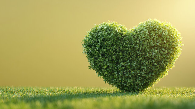 Green heart-shaped shrub symbolizing love and eco-friendliness