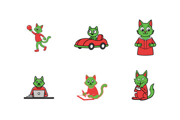 set of funny cartoon cat