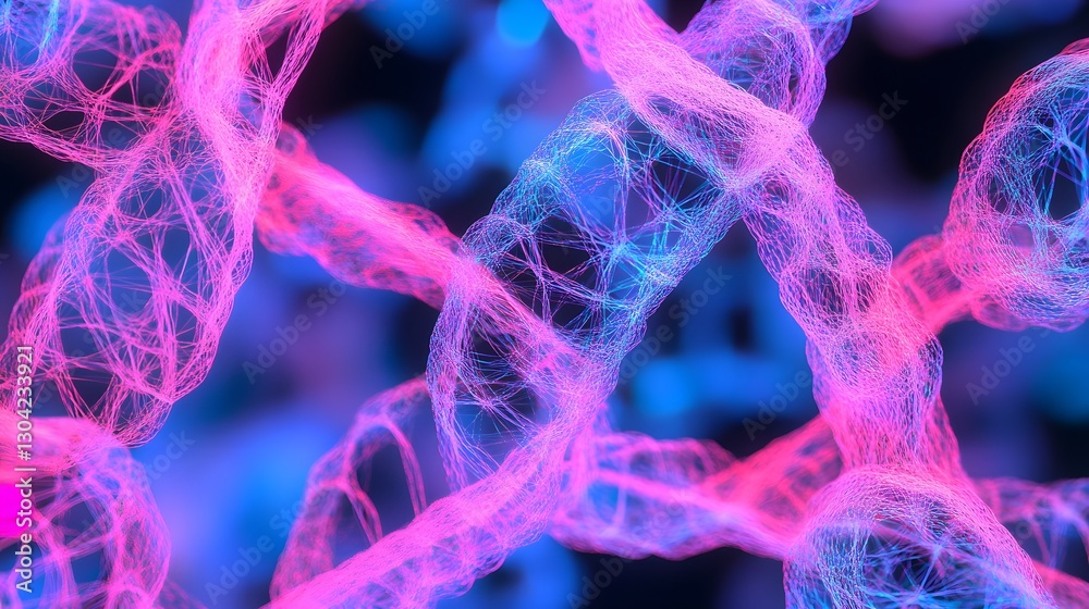 Canvas Prints a neon cyberpunk woven pattern with glowing pink and blue strands forming a complex structure