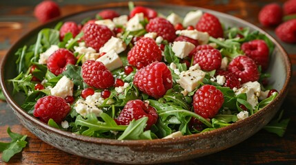 Rucola salad with fresh raspberries 