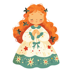 Sweet little girl, spring. Illustration on a white background