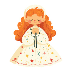 Cute little girl in a dress with long curly hair