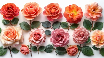 Set flowers bouquet isolated. Rose flowers