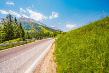 Passo Costalunga alpine pass and high mountains, Dolomites, Italy, Europe