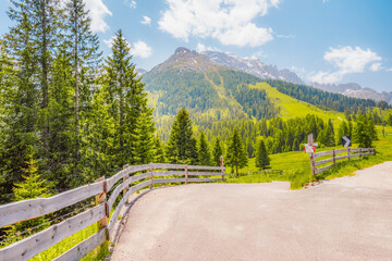 Passo Costalunga alpine pass and high mountains, Dolomites, Italy, Europe