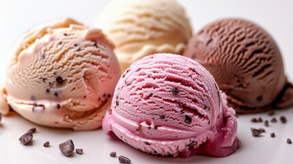 Scoops of ice cream isolated on white background