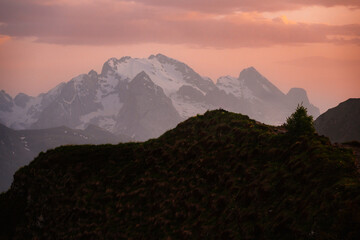 Marmolada peak in the Italian Dolomites mountain at Giau Pass in South Tyrol Italy. Marmolada