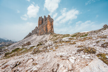  Tre Cime di Lavaredo in Dolomite Alps. Three peaks of Lavaredo, Dolomites, South Tyrol, Italy