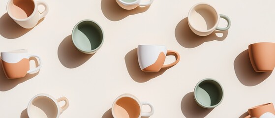 Handmade Ceramic Mugs Flat Lay Pattern