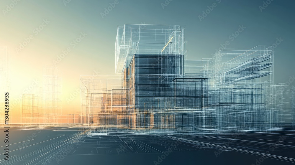Poster Architectural 3D designs and blueprint representations created with generative AI, offering a glimpse into the future of modern building design and innovation