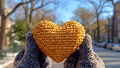 Holding heart, autumn city