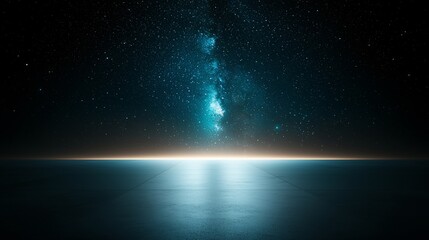 Celestial gradient of deep starry night transitioning into dawnâ€™s first light, cosmic and infinite, soft glowing orbs, vast atmospheric depth, mysterious and awe-inspiring, professional space