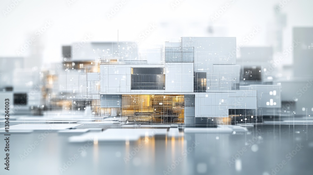 Poster Generative AI-powered architectural design process, featuring 3D models, blueprints, and digital renderings that visualize cutting-edge building structures and concepts
