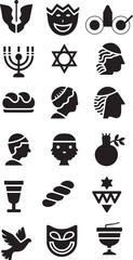 Purim Symbols Silhouette Vector Set