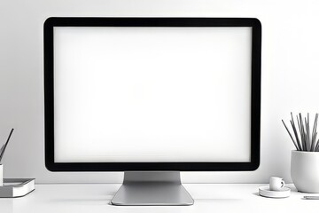 Fototapeta premium Modern Computer Monitor on a Clean Workspace Mockup