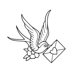 swallow bird delivering love letter vector illustration